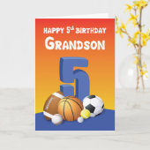 Grootzoon 5th Birthday Sports Balls Kaart (Gele Bloem)
