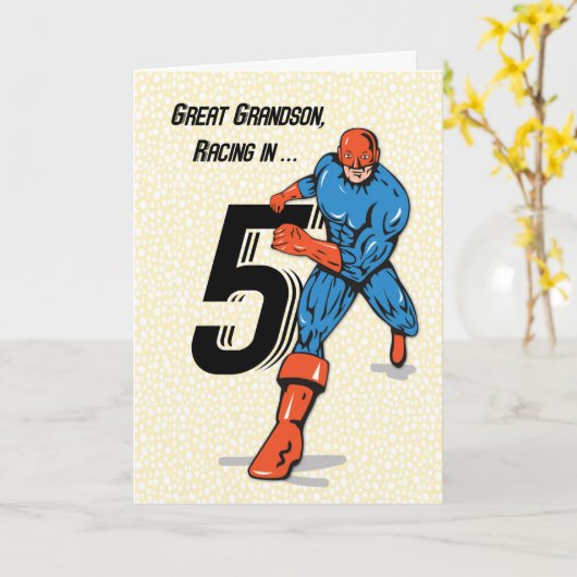 Grootzoon 5th Birthday Superheld Kaart (Gele Bloem)