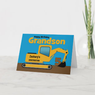 Grootzoon 5th Birthday Yellow Excavator voeg naam  Kaart