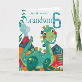 Grootzoon 6th Birthday Kaart - Happy Dinosaur (Voorkant)