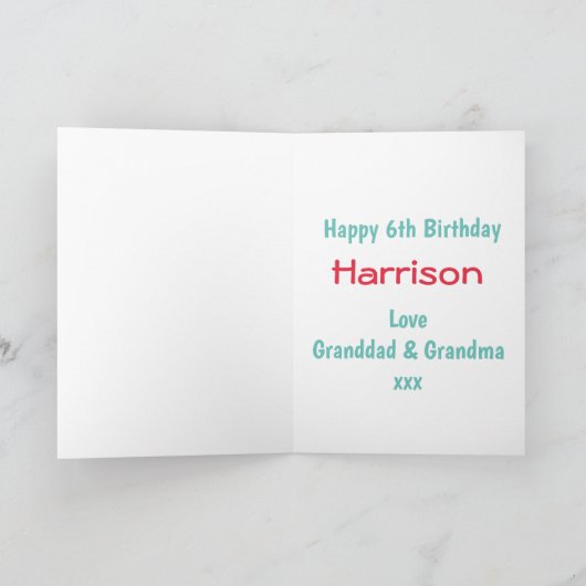 Grootzoon 6th Birthday Kaart - Happy Dinosaur (Binnen)