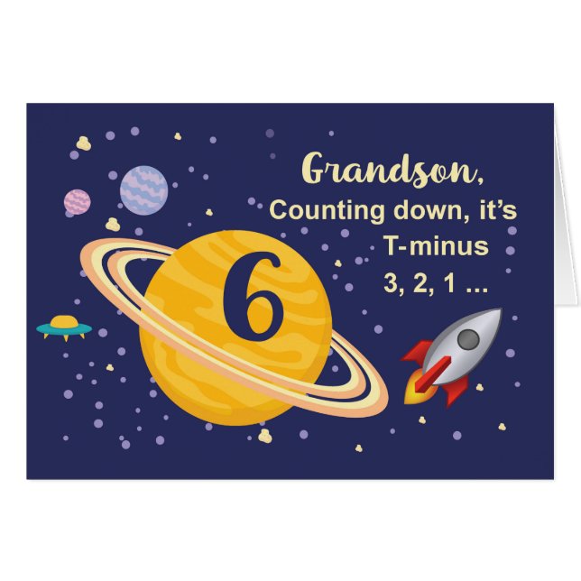 Grootzoon 6th Birthday Planets in de buitenruimte (Voorkant Horizontaal)