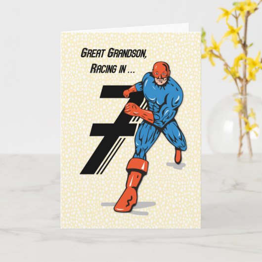 Grootzoon 7th Birthday Superheld Kaart (Gele Bloem)