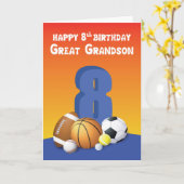 Grootzoon 8th Birthday Sports Balls Kaart (Gele Bloem)
