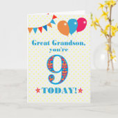 Grootzoon 9th Birthday Bunting Balloons Kaart (Gele Bloem)