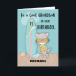 Grootzoon Birthday Beach Funny Cool Raccoon Kaart<br><div class="desc">Vertrouw ons als we zeggen dat je kleinzoon zeker blij zal zijn om deze coole raccoon kaart van je te krijgen om hem te begroeten op zijn komende 11e verjaardag. Hij wil ook graag dat zijn naam op de omslag wordt gedrukt.</div>