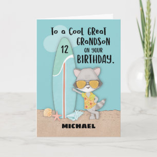 Grootzoon Birthday Beach Funny Raccoon 12 jaar oud Kaart