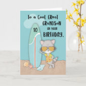 Grootzoon Birthday Beach Funny Raccoon Kaart (Gele Bloem)