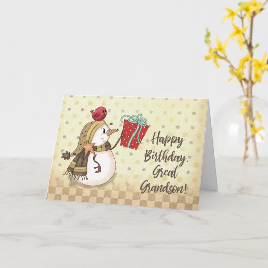 Grootzoon Birthday Bird op Snowman Kaart (Gele Bloem)