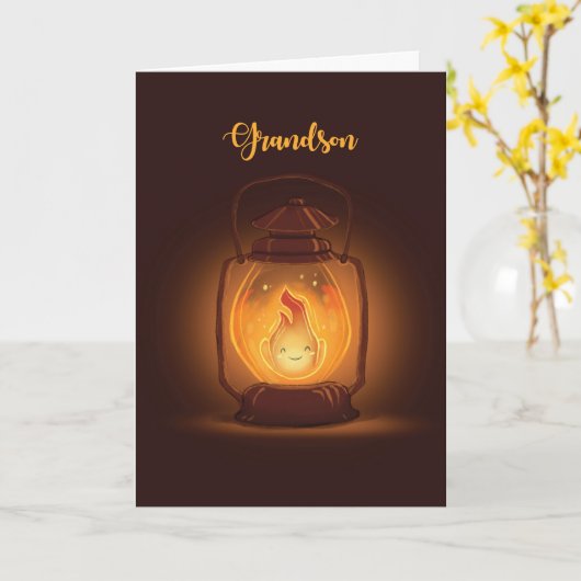 Grootzoon denkt aan jou in Camp met Lantern Kaart (Gele Bloem)