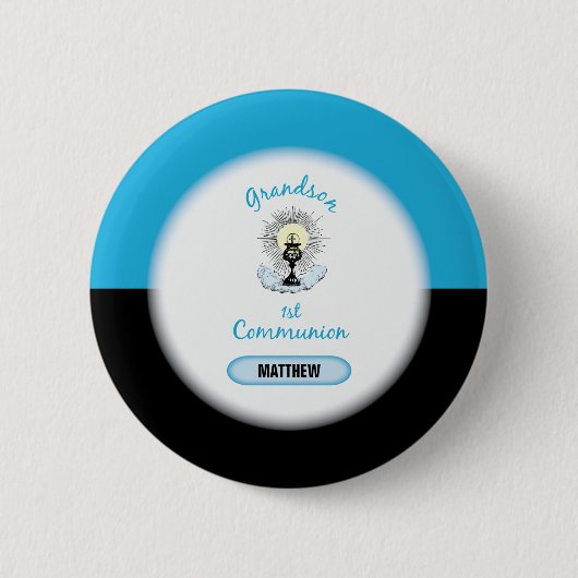 Grootzoon Eerste Communie, Blauwbekertje Ronde Button 5,7 Cm (Voorkant)