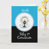 Grootzoon Eerste Communie, Spaans, Blauwbekertje Kaart (Gele Bloem)