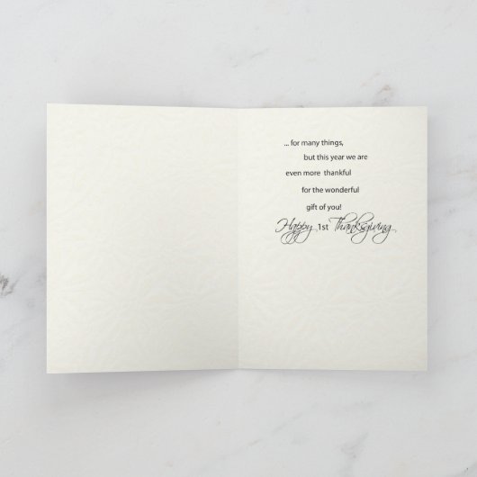 Grootzoon eerste Thanksgiving - familie Turkije Feestdagen Kaart (Binnen)