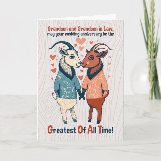 Grootzoon en echtgenoot Goats Gay Wedding Jubileum Kaart (Voorkant)