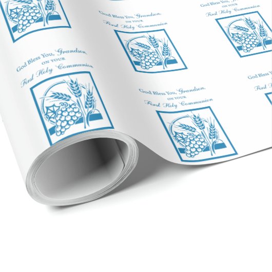 Grootzoon First CommunBlue, Tarwe, Grapes Cadeaupapier (Rol Hoek)