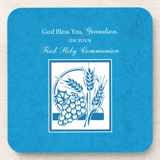 Grootzoon First CommunBlue, Tarwe, Grapes Drankjes Onderzetter (Voorkant)