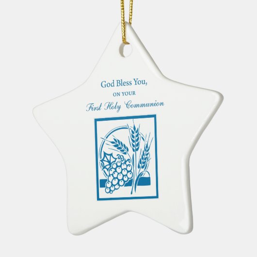 Grootzoon First CommunBlue, Tarwe, Grapes Keramisch Ornament (Links)