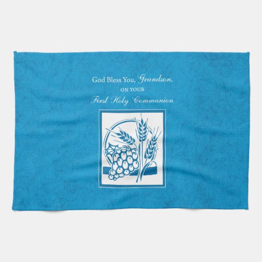 Grootzoon First CommunBlue, Tarwe, Grapes Theedoek (Horizontaal)