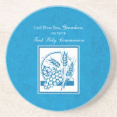Grootzoon First CommunBlue, Tarwe, Grapes Zandsteen Onderzetter (Voorkant)