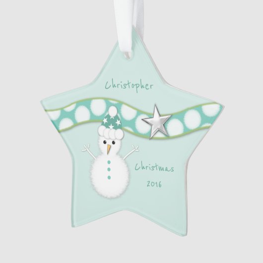 Grootzoon gelooft in kerstgroene sneeuwman ornament (voorkant)