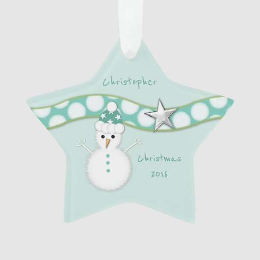 Grootzoon gelooft in kerstgroene sneeuwman ornament (voorkant)