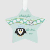 Grootzoon met kerstpinguïn ornament (voorkant)