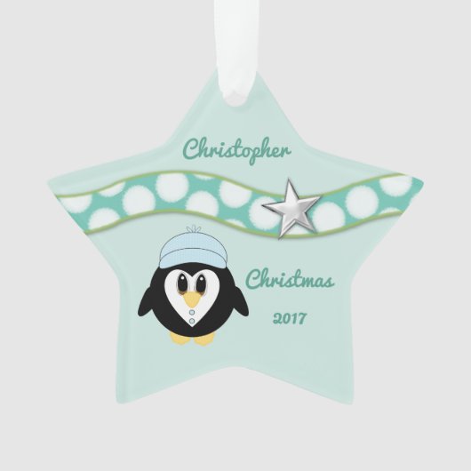 Grootzoon met kerstpinguïn ornament (voorkant)