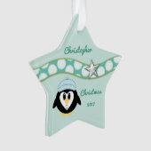 Grootzoon met kerstpinguïn ornament (voorkant)