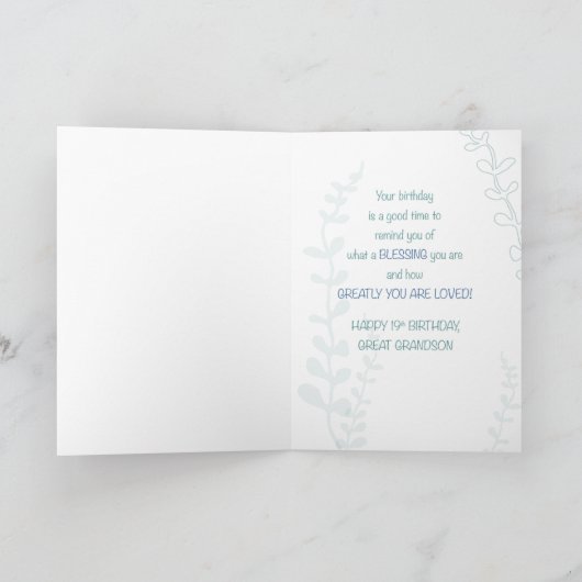 Grootzoon Religieuze 19e verjaardag Hand Drawn Kaart (Binnen)