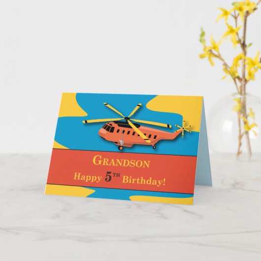 Grootzoon, vijfde verjaardag met helikopter kaart (Gele Bloem)