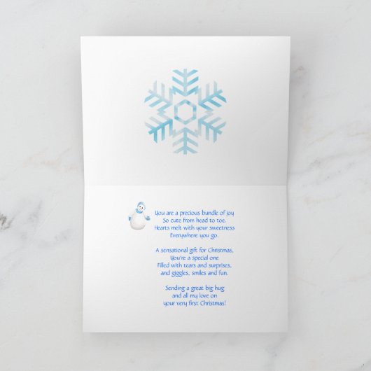 Grootzoon's eerste kerstfoto Snowman Card Feestdagen Kaart (Binnen)