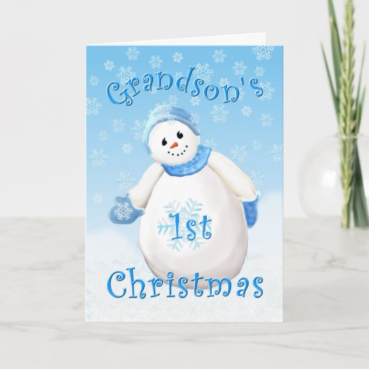 Grootzoon's eerste kerstsnowman Wenskaart Feestdagen Kaart (Voorkant)