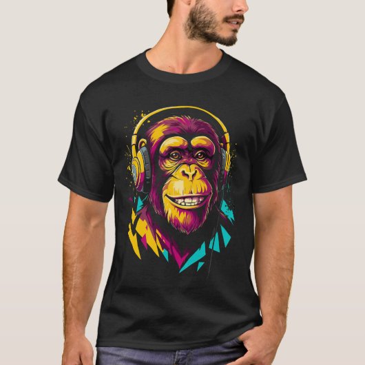 Groove Primate – Funky Monkey in Abstract Geluid T-shirt (Voorkant)