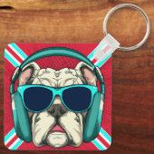 Groove Pup Metalen Vierkante Sleutelhanger (Achterkant)