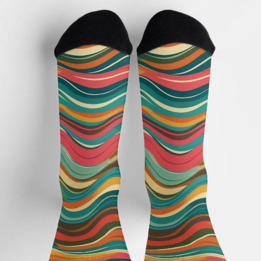Groove Waves 70s Psychedelic Line Pattern Collecti Sokken (Top)