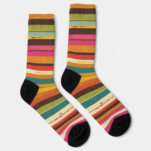 Groove Waves 70s Psychedelic Line Pattern Collecti Sokken (Rechts)