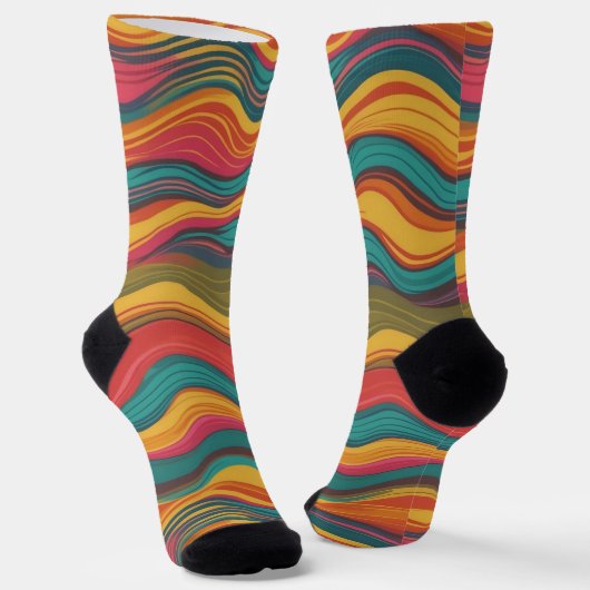 Groove Waves 70s Psychedelic Line Pattern Collecti Sokken (Gebogen)