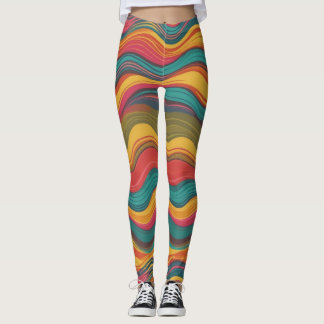 Groove Waves 70s Psychedelic Line Pattern Leggings