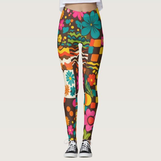 Groove Waves 70s Psychedelic Line Pattern Leggings (Voorkant)