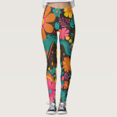 Groove Waves 70s Psychedelic Line Pattern Leggings (Voorkant)