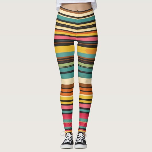 Groove Waves 70s Psychedelic Line Pattern Leggings (Voorkant)