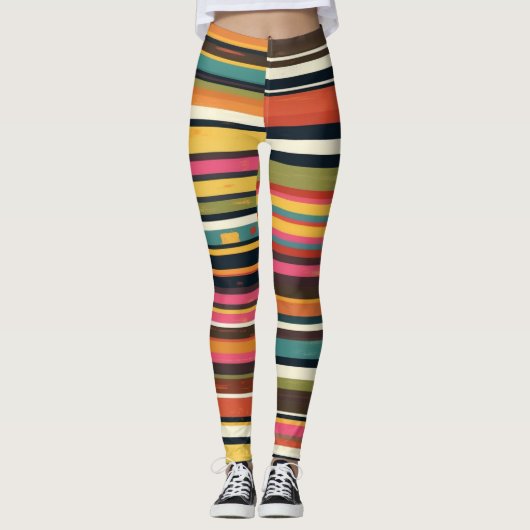 Groove Waves 70s Psychedelic Line Pattern Leggings (Voorkant)