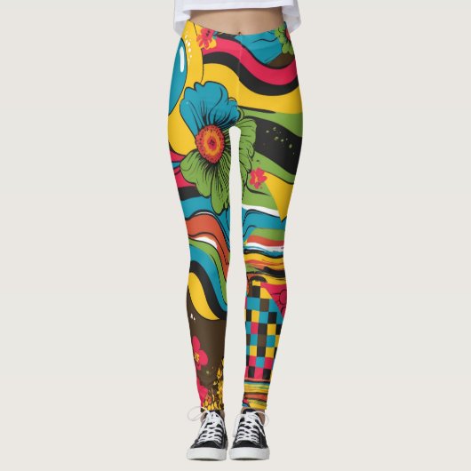 Groove Waves 70s Psychedelic Line Pattern Leggings (Voorkant)