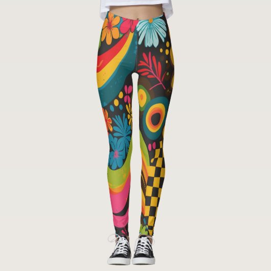 Groove Waves 70s Psychedelic Line Pattern Leggings (Voorkant)