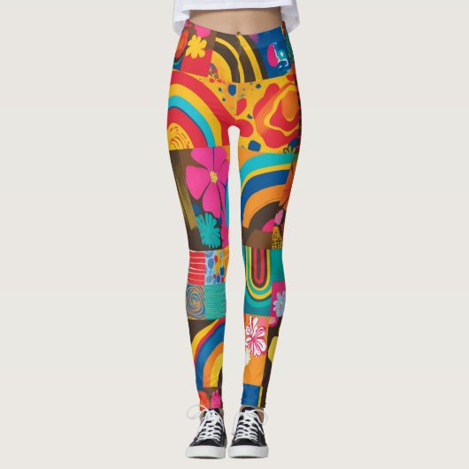 Groove Waves 70s Psychedelic Line Pattern Leggings (Voorkant)