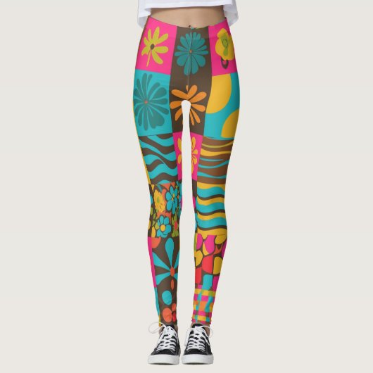 Groove Waves 70s Psychedelic Line Pattern Leggings (Voorkant)