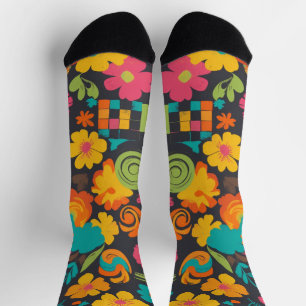 Groove Waves 70s Psychedelic Line Pattern Sokken