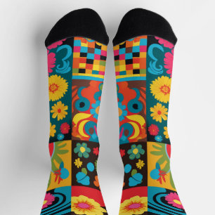 Groove Waves 70s Psychedelic Line Pattern Sokken