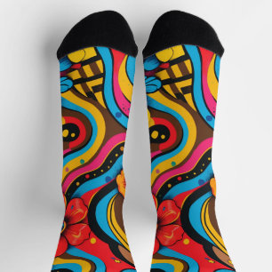 Groove Waves 70s Psychedelic Line Pattern Sokken