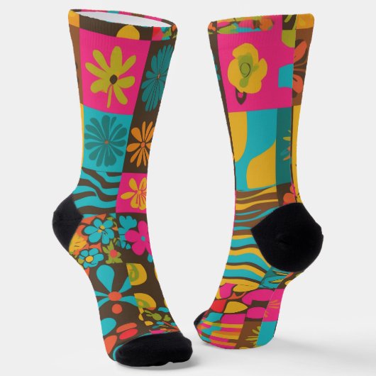 Groove Waves 70s Psychedelic Line Pattern Sokken (Gebogen)